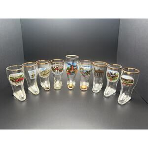 9 German Vintage Boot Shot Glass Gold Rim